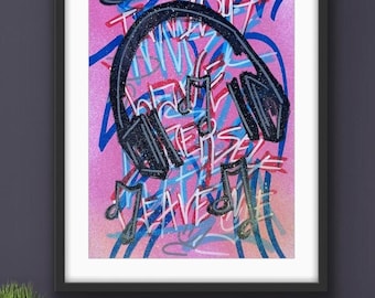 Colorful Street Art Decor – Listen Loud | Original Urban Street Artwork on Paper | Playful Posca Illustration by YRT.studio