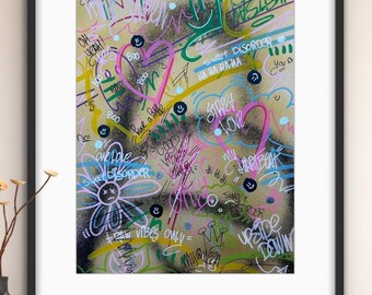 Original Graffiti Wall Art – Messy Feelings | One of a Kind Raw Urban Street Art on Paper | Playful Posca Illustration by YRT.studio