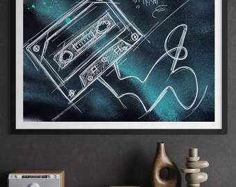 Retro Graffiti Printable – Hit Repeat | Cassette Urban Street Wall Art Decor Poster | Music Inspired Digital Download | by YRT.studio