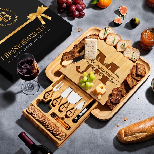 Personalized Charcuterie Board set - Custom Engraved Cheese Board - Food Serving Board - Anniversary & Housewarming - Wedding Gift for Wife