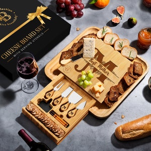 Personalized Charcuterie Board set - Custom Engraved Cheese Board - Food Serving Board - Anniversary & Housewarming - Wedding Gift for Wife