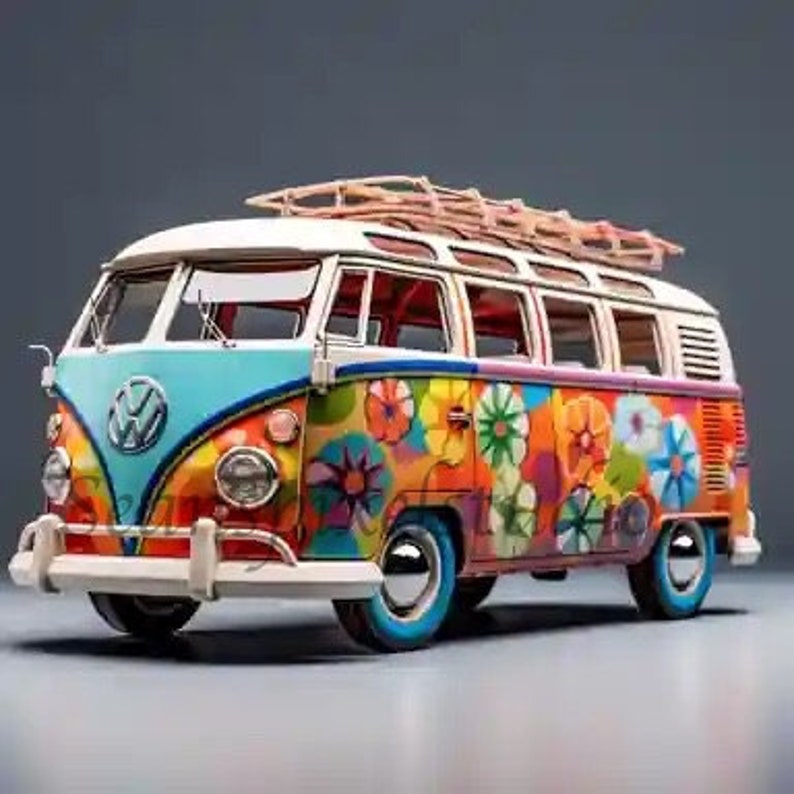 A Multi Coloured T2 Camper Van in Pixar Stule - Etsy