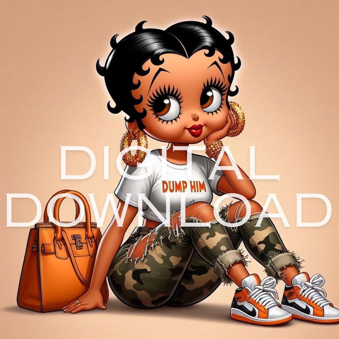 Black Betty boop  orange camo dump him black chibi girl svg png sublimation tumbler wrap digital planner calendar transparent background