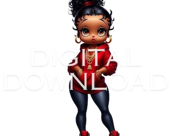 Betty Boop Red hoodie & sneakers stickers  PNG Digital Download  tumbler wrap wall art sublimation transparent background