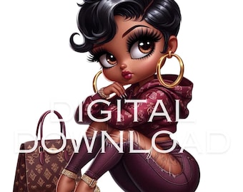 Black Betty Boop designer maroon urban PNG Digital Download  tumbler wrap wall art sublimation sticker wall decor transparent background