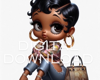 Black American Betty boop boujee urban designer purse beauty chibi girl svg png sublimation digital planner calendar image