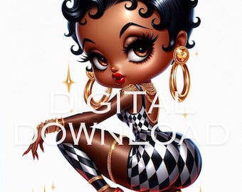 Black Betty Boop  stars heels designer PNG Digital Download  tumbler wrap wall art sublimation sticker