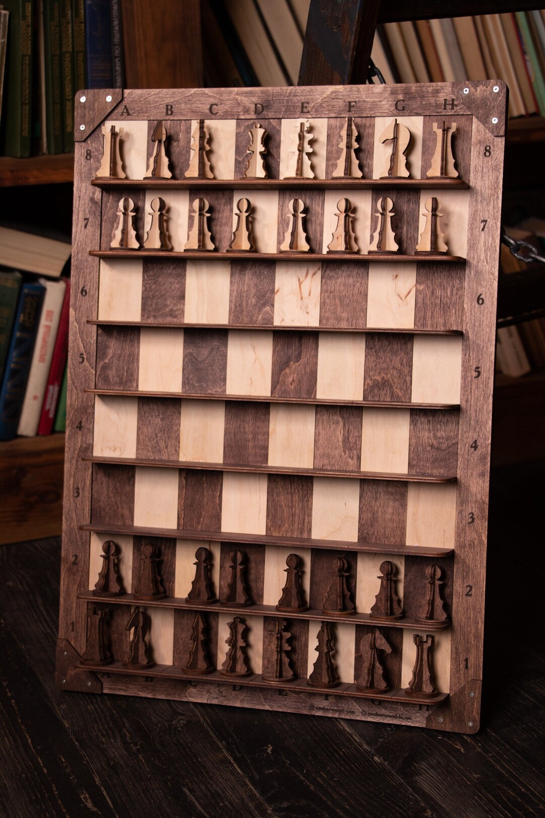 Wooden Chess Set Wall Mounted Chess Board Engraved Gift for Etsy