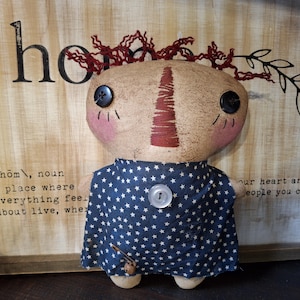 Primitive Little Raggedy Girl Doll with Americana Dress