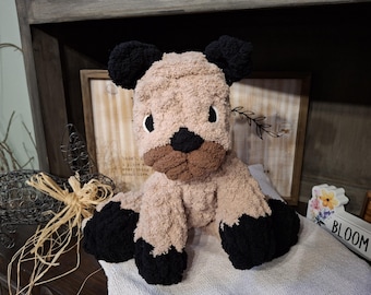 Chunky Knit Pug toy doll  stuffed soft chenille finger knit plushie dog