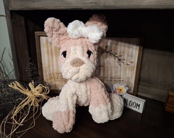 Chunky Knit Boston Terrier toy doll  stuffed soft chenille finger knit plushie dog