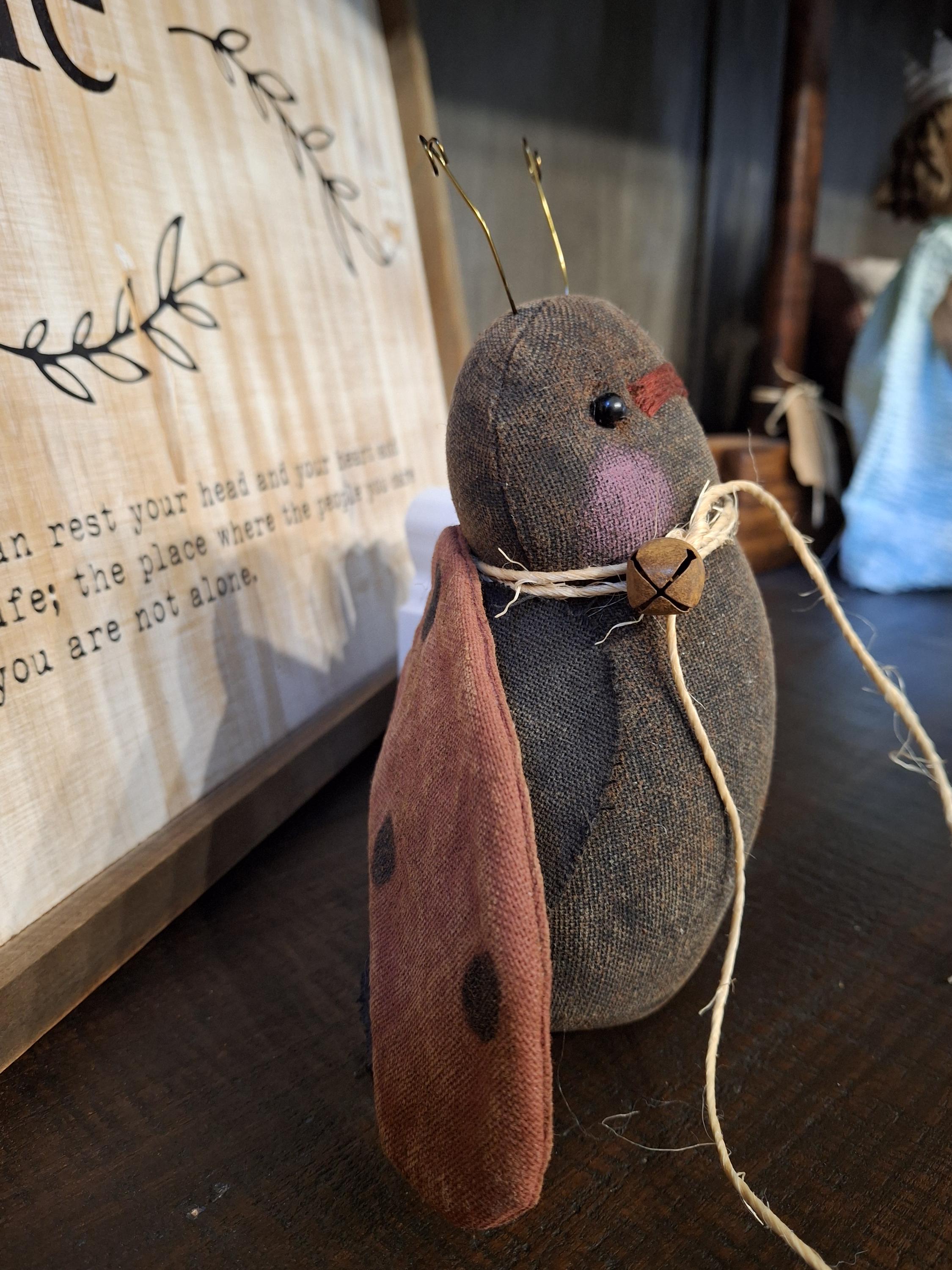 Primitive Black and Red Ladybug Decoration With Rustic Twine Tie and ...