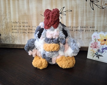 Chunky Knit Chicken toy doll  stuffed soft chenille finger knit chick plushie