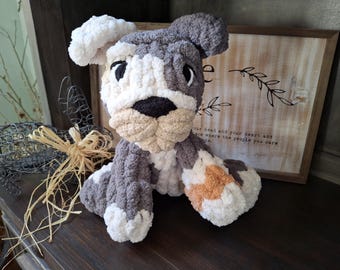 Chunky Knit Bulldog toy doll  stuffed soft chenille finger knit plushie dog