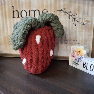 Chunky Knit Strawberry toy pillow decoration   stuffed soft chenille finger knit fruit plushie