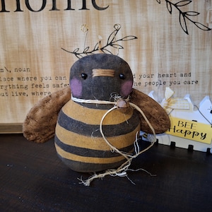 Primitive Black and Yellow Bee decoration with rustic twine tie