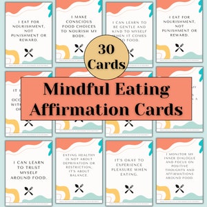 Cartes de jeu « Mindful Eating Affirmations » imprimables, alimentation intuitive, cadeau de rétablissement des troubles de l'alimentation, acceptation de l'image corporelle, bohème, liberté alimentaire