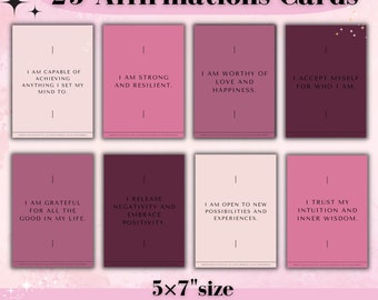 Mental health Affirmation deck cards printable | minimalistic | Positive daily affirm quote flashcards | mindfulness, digital download, pink