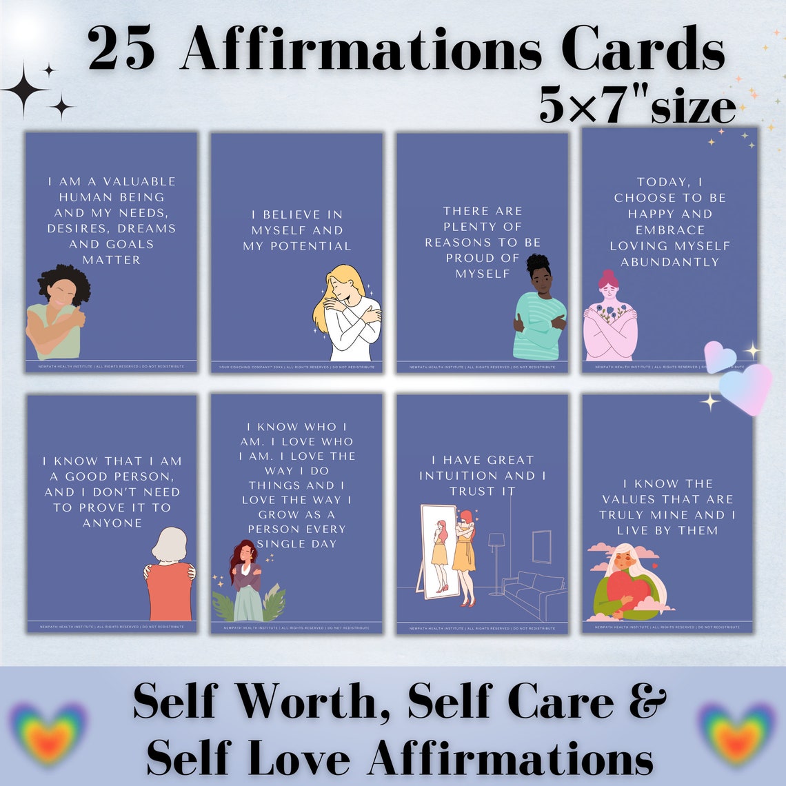 25 Self Worth, Self Love Gift, Self Care Affirmation Cards Printable ...