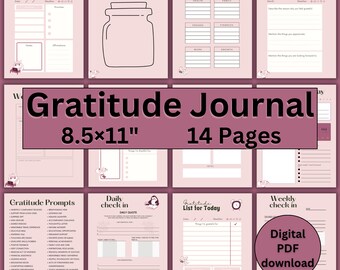 Daily gratitude journal planner printable pdf bundle, gratitude jar kit, prompts, self-care planner, mindfulness journal plan log, for women