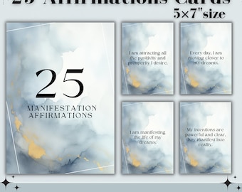 25 Manifestation Affirmations deck cards printable| Daily Affirmations for self love, money | Manifesting Vision Board | law of attraction