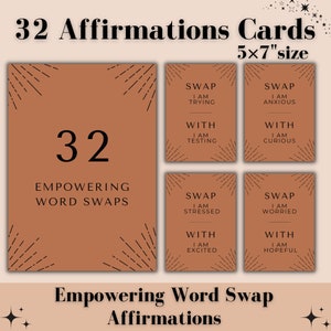 32 Idéias fortalecedoras para troca de palavras, cartas de baralho de afirmação para impressão | mudança da palavra, mudança da palavra cartão comemorativo | flashcards de citações positivas | cartões palavrões
