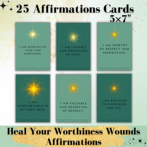 25 Genees uw waardigheidswonden affirmaties dekkaarten afdrukbare pdf, genees uw innerlijke kind, zelfhulp, traumatherapie, geschenk voor geestelijke gezondheid