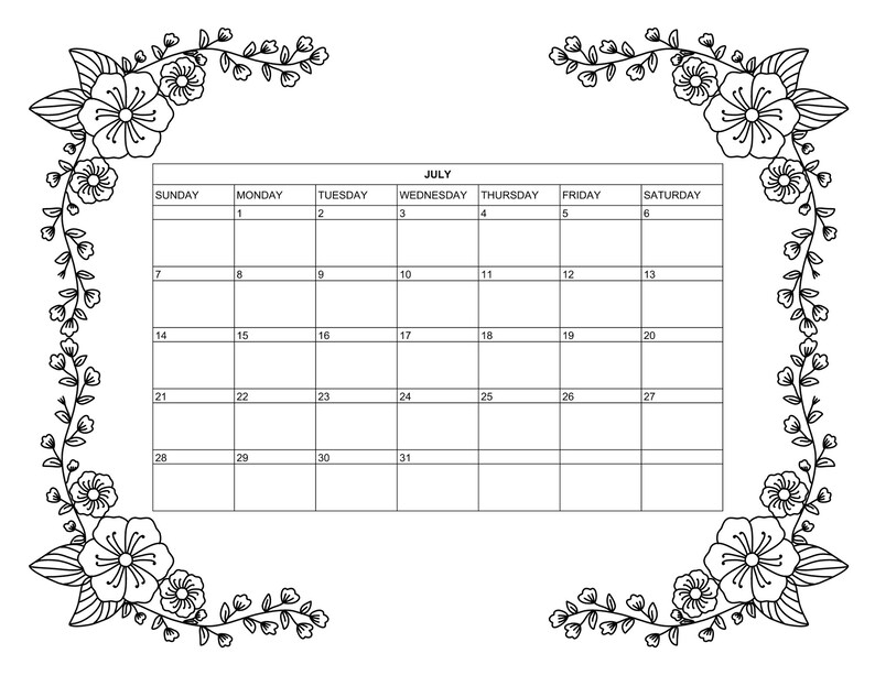 Flower Coloring Book Calendar Printable Download - Etsy