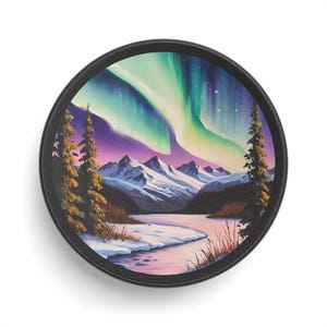 Rondelle de hockey artistique - Conception d&#39;aurores boréales, cadeau unique pour les amateurs de hockey, décoration d&#39;intérieur, objet de sport à collectionner, cadeau d&#39;anniversaire