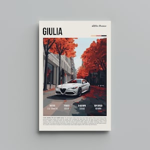 Alfa Romeo Giulia Poster - Retro Style Italian Sedan Wall Art - Iconic Car Enthusiast Decor - Perfect Gift for Alfa Romeo and Auto Fans
