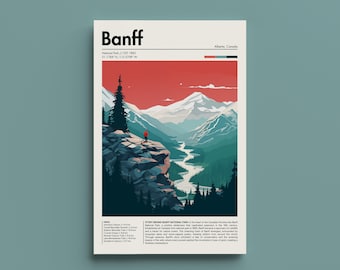 Banff National Park Wall Art - Retro Rocky Mountain Decor, Vintage Canada Landscape Poster, Nature Lover Print, Wilderness Decor,