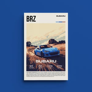Subaru BRZ Poster - Retro Style JDM Sportwagen Wandkunst - Kultige Dekoration für Autoliebhaber - Perfektes Geschenk für Subaru Fans und Automobilliebhaber