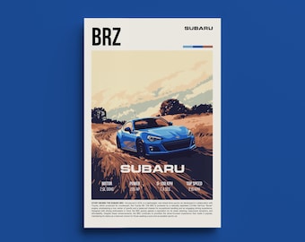 Subaru BRZ Poster - Retro Style JDM Sports Car Wall Art - Iconic Car Enthusiast Decor - Perfect Gift for Subaru Fans and Automotive Lovers