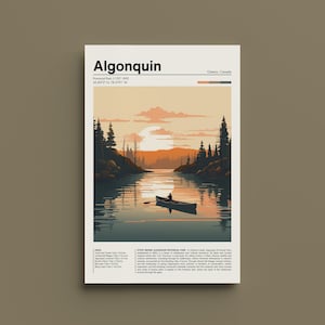 Retro Algonquin Poster - Vintage Canadian Wilderness Art Print, Ontario Travel Decor, Nature Lover Gift,
