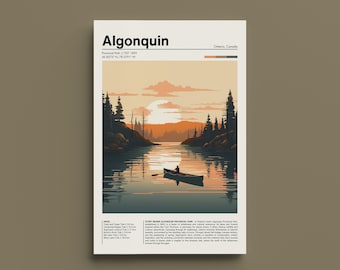 Retro Algonquin Poster - Vintage Canadian Wilderness Art Print, Ontario Travel Decor, Nature Lover Gift,