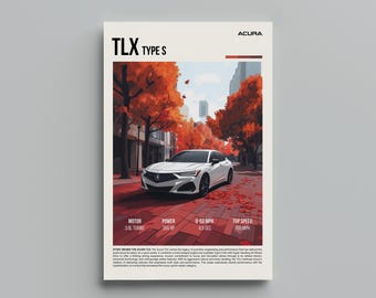 Póster del Acura TLX - Impresión artística retro de un sedán JDM - Decoración de pared de lujo - Regalo perfecto para fanáticos de Acura y entusiastas del automóvil