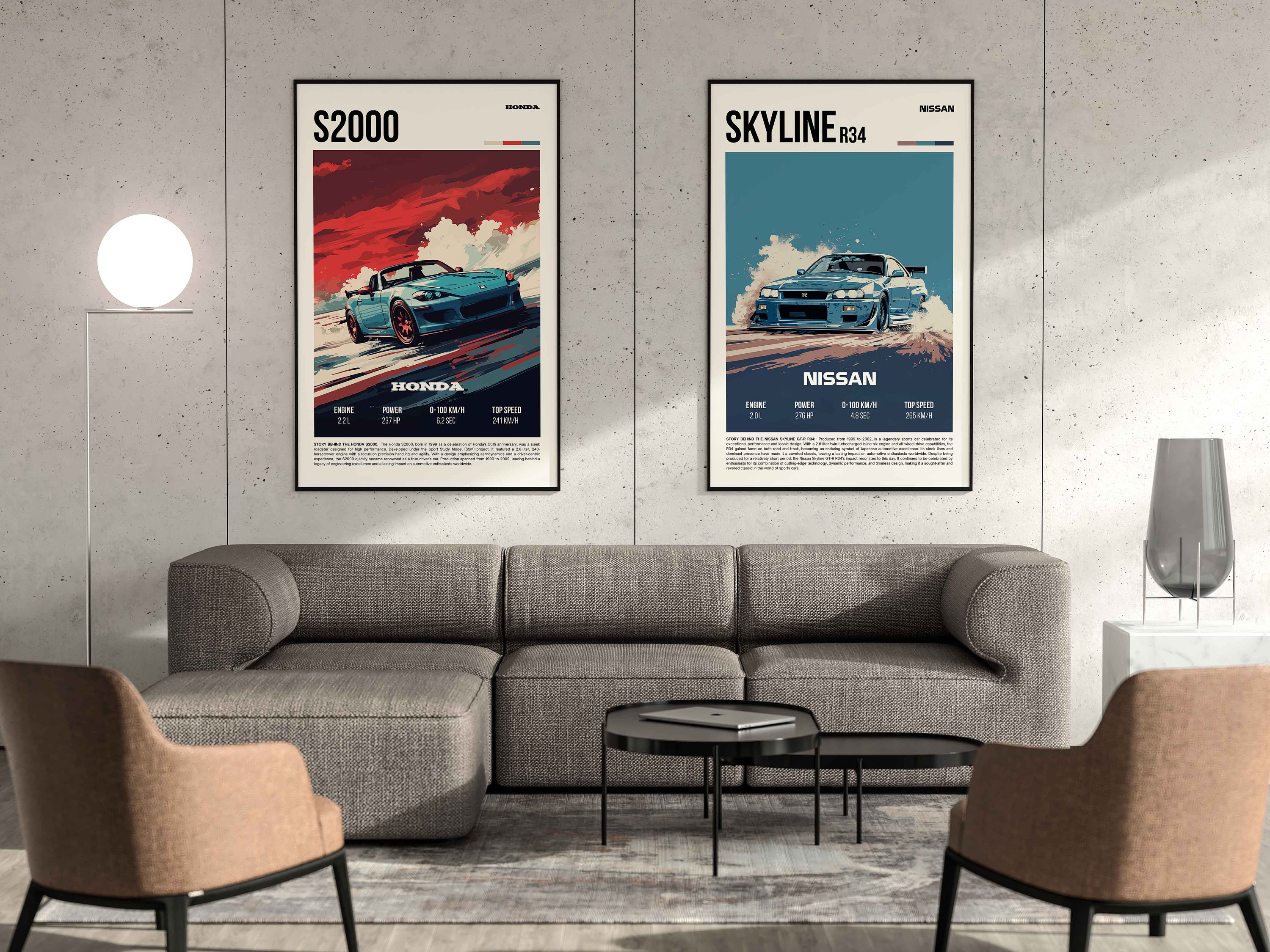 Retro Nissan Skyline R34 Automotive Print - Vintage JDM Poster