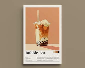Retro Bubble Tea Poster - Vintage Beverage Art Print, Nostalgic Cafe Decor, Kitchen Wall Art, Bubble Tea Lover Gift
