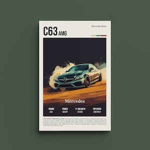 Impression automobile rétro Mercedes C63 AMG - affiche de voiture vintage, décoration pour amateur de performance, art mural garage, cadeau JDM