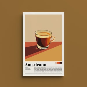 Cartel americano vintage - Impresión de arte de café retro, decoración de café nostálgico, arte de pared de cocina, regalo para amantes del café, cartel de bebida vintage