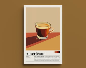 affiche Americano vintage - impression d'art café rétro, décoration de café nostalgique, art mural cuisine, cadeau amateur de café, affiche boisson vintage