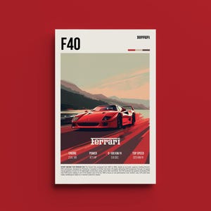 Ferrari F40 Poster - Supercar Wandkunst im Retro-Stil - Kultige Dekoration für Autoliebhaber - Perfektes Geschenk für Ferrari-Fans und Automobilliebhaber