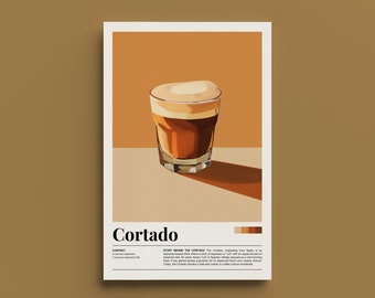 Poster Cortado rétro - impression d'art café vintage, déco de café nostalgique, art mural cuisine, cadeau amateur de café, déco café-bar rétro