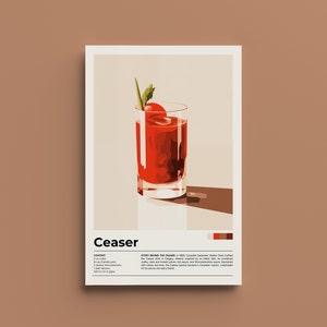 "Caesar Cocktail Poster - Retro Bar Dekor | Vintage Cocktail Kunst | MCM | Ceaser Liebhaber Geschenk | Minimalistischer Druck