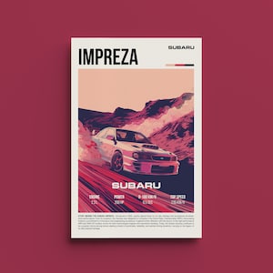 Subaru Impreza Vintage Poster - Retro Rally Car Art Print, Motorsport Enthusiast Gift, Garage Wall Decor, Car Lover Gift