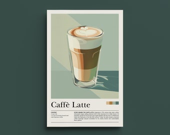 Retro Caffè Latte Poster - Vintage Coffee Art Print, Nostalgic Cafe Decor, Kitchen Wall Art, Coffee Lover Gift, Caffeine Lover, Espresso