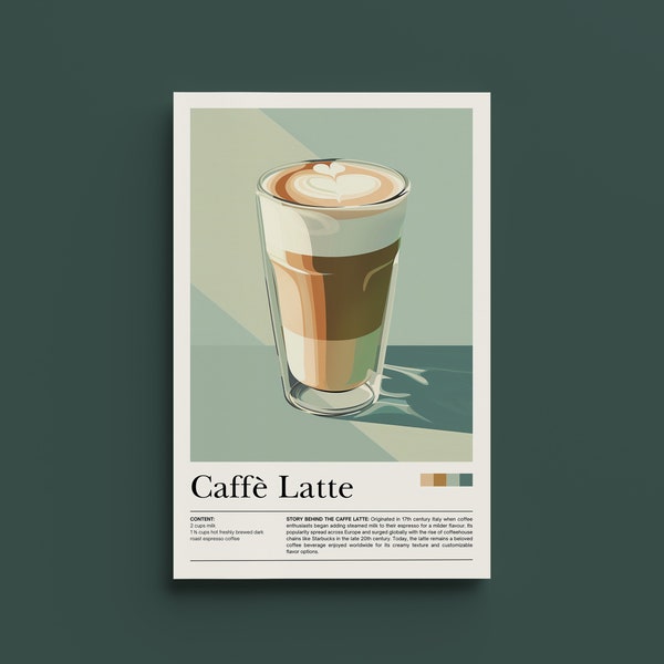 Affiche rétro de café latte - impression d'art de café vintage, déco de café nostalgique, art mural de cuisine, cadeau pour amateur de café, amateur de caféine, expresso