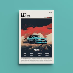 Cartel de coche clásico BMW E30 - Impresión de arte de automóvil vintage retro, decoración de garaje nostálgica, regalo para entusiastas del automóvil,