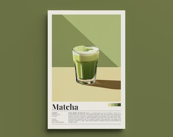 Retro Matcha Poster - Vintage Matcha Art Print, Nostalgic Cafe Decor, Kitchen Wall Art, Matcha Lover Gift, Green Tea, Matcha Tea Recipe