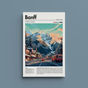 Arte de la pared del Parque Nacional Banff - Decoración retro de las Montañas Rocosas, Cartel vintage del paisaje de Canadá, Impresión amante de la naturaleza, Decoración del desierto,